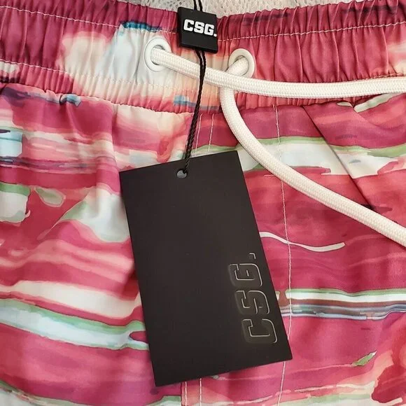 CSG Mens 2XL Swim Trunks Pink Multicolor  With Elastic Waistband & Drawstring - Picture 5 of 6